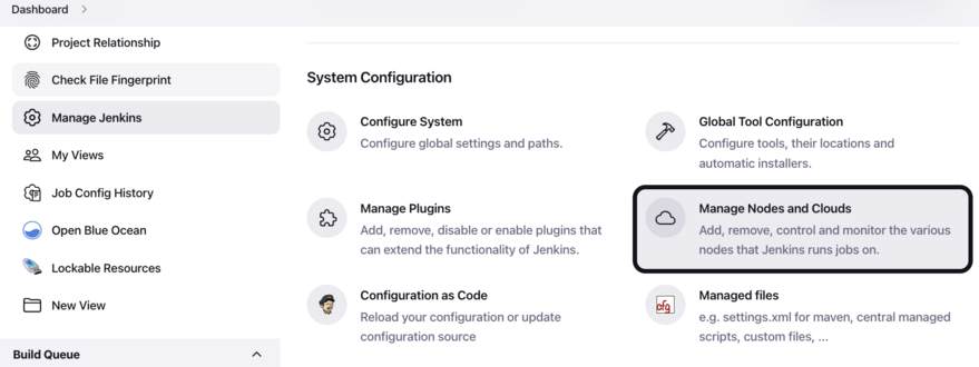 Manage nodes and clouds option from Manage Jenkins page